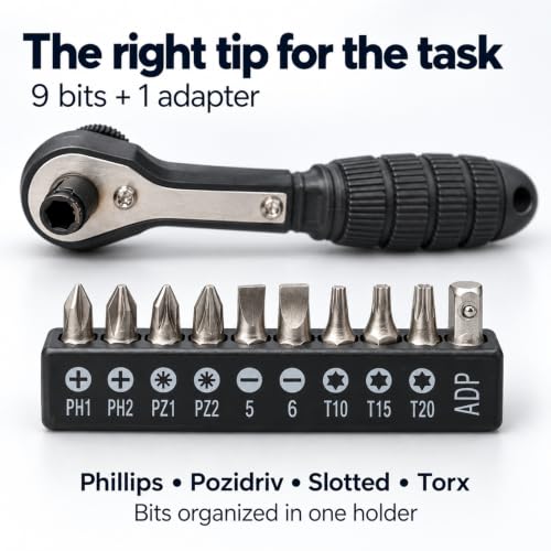 11 PCS Mini Ratcheting Screwdriver Set Right Angle Compact Repair Kit - color: Black Silver, size: 11PCS