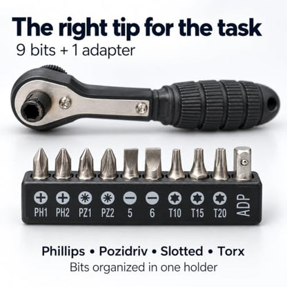 11 PCS Mini Ratcheting Screwdriver Set Right Angle Compact Repair Kit - color: Black Silver, size: 11PCS