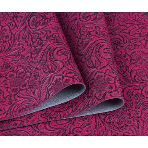 Solid Color Embossed Faux Leather Sheets 12 "x53 (30cm x 135cm) Embossed Texture Leather Fabric, Widely Used in Leather Earrings, Keychains, Sewing DIY Projects ﻿ (Rose Red) - color: Rose Red