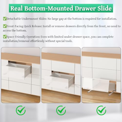 Undermount Drawer Slides,24inch Bottom Mount Full Extension Drawer Slides,Soft Close Hydraulic Damper,3D Adjustable&Quick Release, 100 Lbs Load Capacity Cabinet Concealed Drawer Slides,1 Pair(2-Pack) - size: 24 Inch