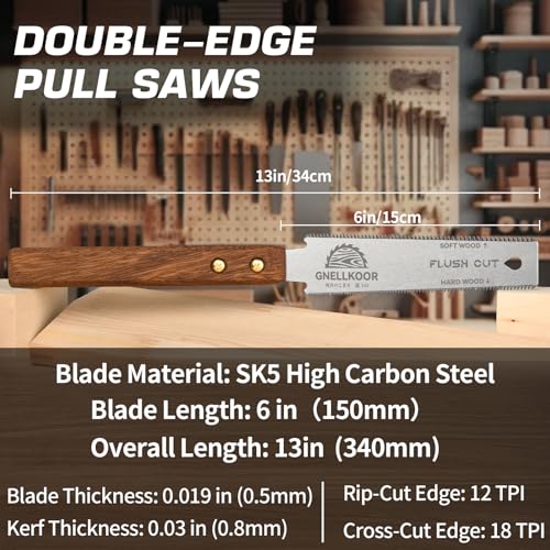 Japanese Flush Saw, 6 In Ryoba Hand Pull Saw of 17/20 TPI Professional Rip, Cross & Flush Cut Tool to Help Carpenter for achieve Soft Hard Woods Cutting Quickly Accurately Without Scratches - style: 6 Inch (150mm) Flush Cut Saw