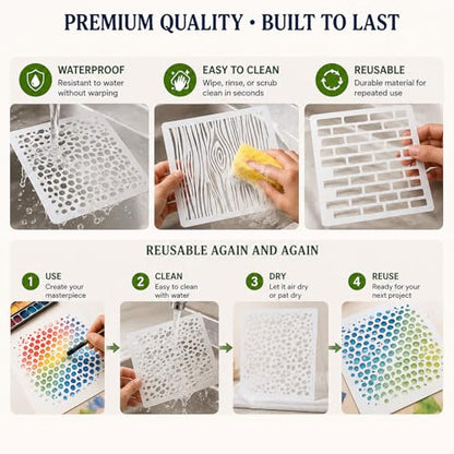 16 PCS Stencils for Crafts Reusable, 6 in* 6 in Wood Grain Pattern Template