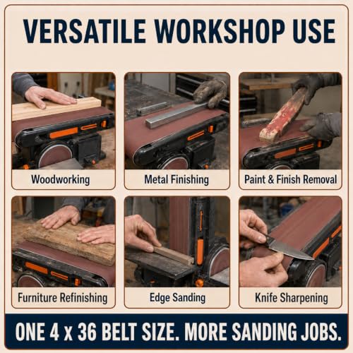 4x36 Sanding Belts, 12 Pack, Aluminum Oxide, 80/120/150/240/400 Grit - size: 4 x 36 in, 12-Pack
