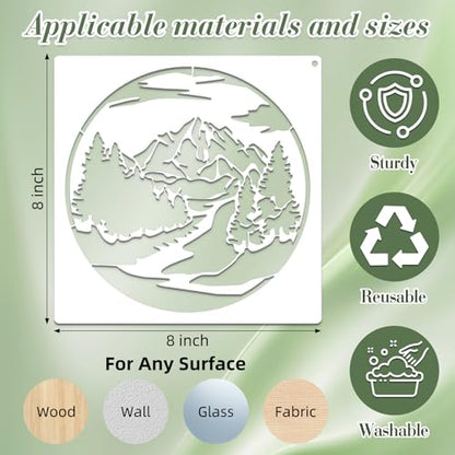 Mountain Stencils for Crafts Reusable 9Pcs Stencils(8X8 Inch) - color: Mountain