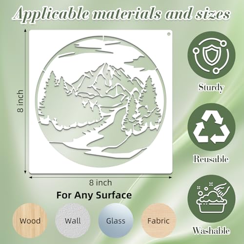 Mountain Stencils for Crafts Reusable 9Pcs Stencils(8X8 Inch) - color: Mountain