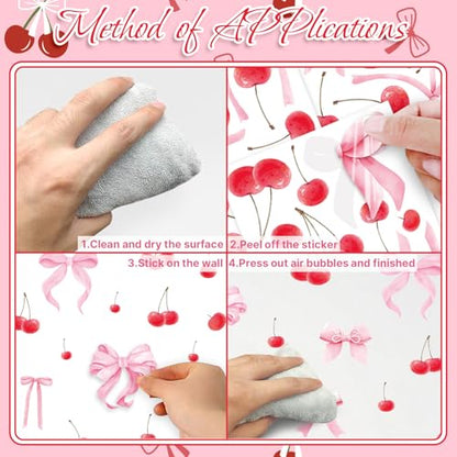 Bow Cherry Wall Decals, 8 Sheets 86 Pcs - color: Cherry Bow