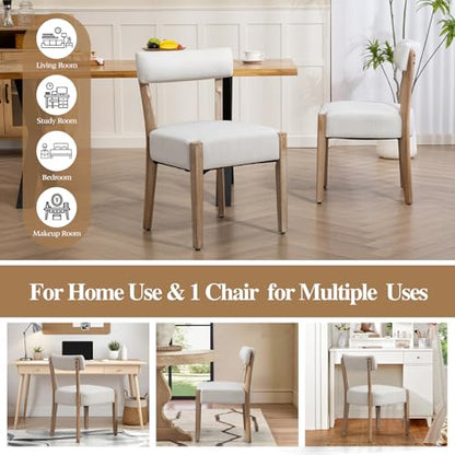 ZJhome Dining Chairs Set of 4, Mid-Century Modern Wooden Kitchen Chairs with Linen Upholstery - Low-Back Woven Design for Kitchen & Dining Room,Beige Fabric - color: Beige, size: Set of 4