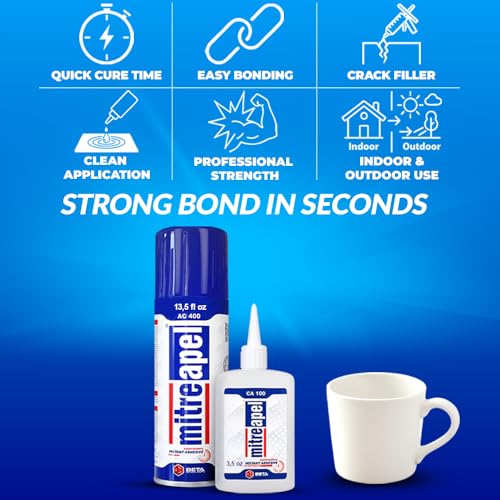 MITREAPEL CA Glue with Activator (3x1.7oz-3 x 6.7 floz)Instant Bond Professional Cyanoacrylate Adhesive and Super Glue Accelerator for Woodworking ,Ceramic,3D Printing,Glass, DIY&Craft, Plastic,Repair - size: 3 Pack