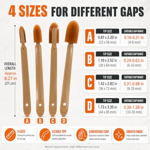 4Pcs Silicone Caulking Tool 3 in 1 Stainless Steel Head Scraper Caulk Remover Sealant for Kitchen Bathroom Window - color: Brown