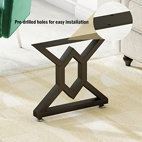 16" X-Shaped Metal Furniture Legs for DIY Coffee, Desk & Bench Tops, Bench Legs, etc with Adjustable Floor Protectors Bases Set of 2