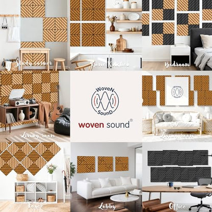 WoveN SounD Acoustic Wall Panels, Teak, 16 Pack, 12x12 in - color: Twill Pattern, Teak, 16 Pack