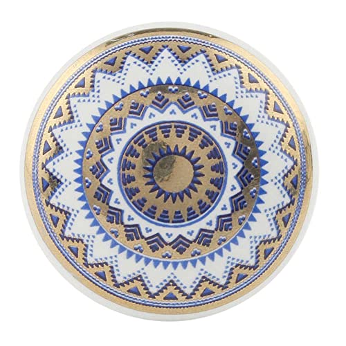 Indian Shelf 18 Pack Square Ceramic Cabinet Knobs for Drawer Dresser - color: Blue and Golden Wheel, size: 18 Knobs