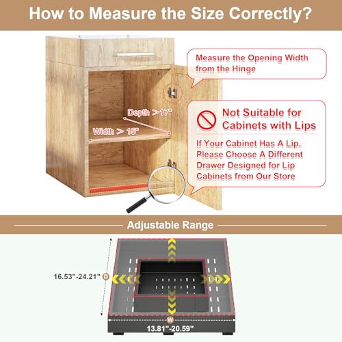 Fokyfok Pull out Cabinet Organizer,14"-21"W,17"-24"D,Expandable,Adhesive - color: Black, size: (14"W-21"W)X(17"D-24"D)
