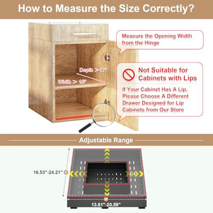 Fokyfok Pull out Cabinet Organizer,14"-21"W,17"-24"D,Expandable,Adhesive - color: Black, size: (14"W-21"W)X(17"D-24"D)
