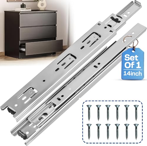 14 Inch Drawer Slides 1 Pairs (2pcs) Side Mount Rails - Heavy Duty Full Extension Ball Bearing – Drawer Slide Glides for Cabinet Kitchen, Dresser Runners - Draw Slides Sliders 100Lb Capacity - color: Silver, size: 14 Inch