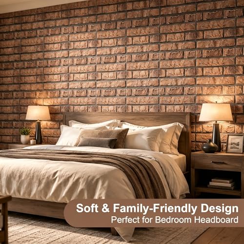 3D Brick Wall Panels Peel and Stick,10Pcs Self Adhesive PVC Tiles - color: Tawny Brick