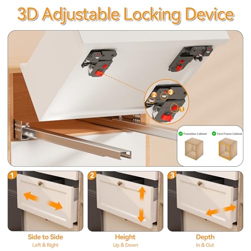 Chibery 12 15 18 21 Inch Undermount Soft Close Drawer Slides, Full Extension 3D Locking Device, Rear Mount Brackets, Concealed Bottom Mount Rails for face Frame Cabinet, 100 LB（21 inch, 1 Pair） - size: 21 Inches