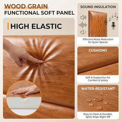 Xuhal 70.8 x 29.4 in Peel and Stick Queen Headboard, 9 Panels, Oak
