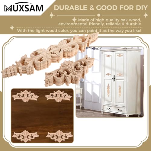 8Pcs Small Wood Appliques Long Decorative Unpainted Onlays Set