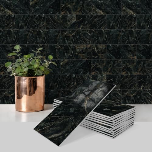 URCOLOR 102-Piece Peel and Stick Backsplash Tiles, 3" x 6" Black Glossy Tile, Stick on Backsplash for Kitchen, Bathroom, Camper, Fireplace - color: Black