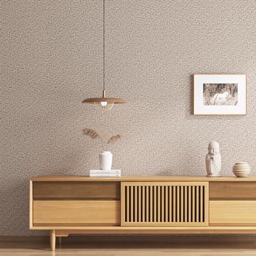 Haimin Fabric Wallpaper Textured Contact Paper (24in X 393in) Grasscloth Wallpaper Peel and Stick Faux Linen Wall Paper Waterproof Vinyl Self Adhesive (Light Brown-1) - color: Light Brown-1