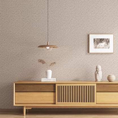 Haimin Fabric Wallpaper Textured Contact Paper (24in X 393in) Grasscloth Wallpaper Peel and Stick Faux Linen Wall Paper Waterproof Vinyl Self Adhesive (Light Brown-1) - color: Light Brown-1