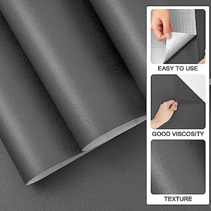 (15.7 inchx118 inch) Grey Wallpaper Self Adhesive Peel and Stick - color: Dark Gray, size: 15.7" x 118"