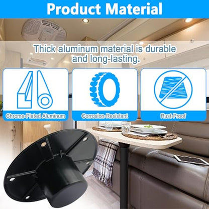 1 Pack Black RV Table Base Mount Aluminum Camper Table Base Mount with 6 Mounting Holes Floor Mounting Base Includes Mounting Screws - color: 1pack