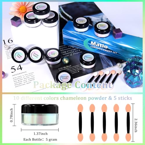 Matio Chameleon Mica Powder 10 * 5g White Chrome Powder Pearlescent Effect - color: 10 Colors White