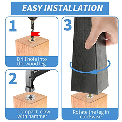 4pcs Plastic Square Legs 8" with T-Nuts, M8-1.25 Thread Bolt - size: 8 Inch, M8-1.25 Metric Thread Bolts