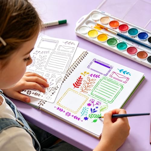 Yazhiji 36 PCS Journal Diary Stencils, Planner Stencils for Junk Journal Notebook Diary Scrapbooking DIY Supplie Drawing Template Journal Stencil 4x7 Inch - color: Journal Diary
