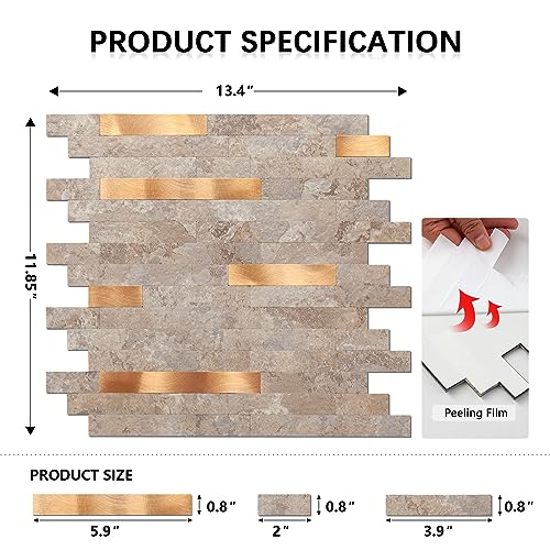 Midcard 10 Sheet Peel and Stick Backsplash Tile, Stick on Tiles for Backsplash Kitchen, Bathroom, Laundry Room, Camper, Fireplace. - color: 20Trapezoidal Dark Beige With Copper