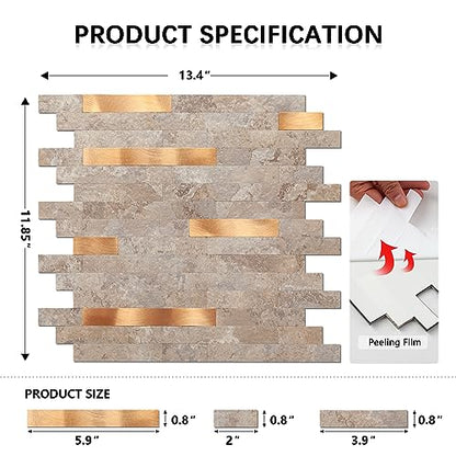 Midcard 10 Sheet Peel and Stick Backsplash Tile, Stick on Tiles for Backsplash Kitchen, Bathroom, Laundry Room, Camper, Fireplace. - color: 20Trapezoidal Dark Beige With Copper