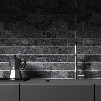 StyloVue 100 Pieces Peel and Stick Backsplash for Kitchen, 3" x 6" PVC Subway Tile 2026 Upgraded Gray-Gold Stone Backsplash Stick on Tile Elevate Kitchen Fireplace RV - color: Gray-Gold Stone