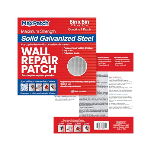 MaxPatch® 6 in. x 6 in. Solid Metal Self-Adhesive Wall Repair Patch (3-Pack) – Durable Galvanized Metal, Easy Application for Drywall, Plaster, and Ceiling Repairs