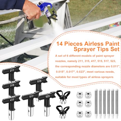 14 Pieces Airless Paint Sprayer Tips Set, Reversible Spray Tips - size: 211, 315, 417, 515, 517, 523