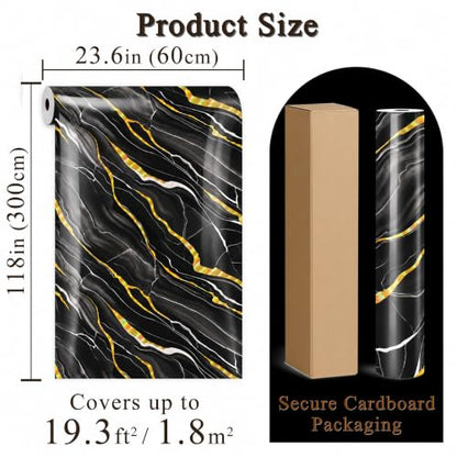 Black Holographic Gold Marble Peel & Stick Wallpaper 23.6 x 118 in - color: Black Holographic Gold Marble, size: 23.6" x 118"