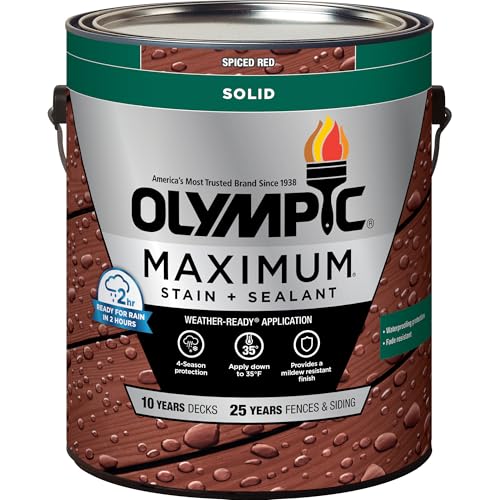 Olympic Maximum 1 gal Spiced Red Solid Color Wood Stain & Sealer in One - color: Spiced Red, size: 1 Gallon, style: Solid