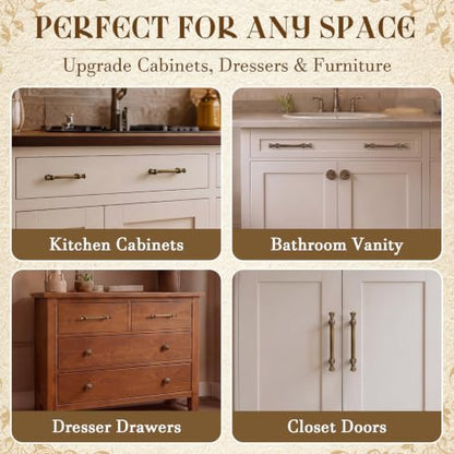 12 Pack Antique Brass Cabinet Knobs and Pull Handles, Elegant Vintage Bloom