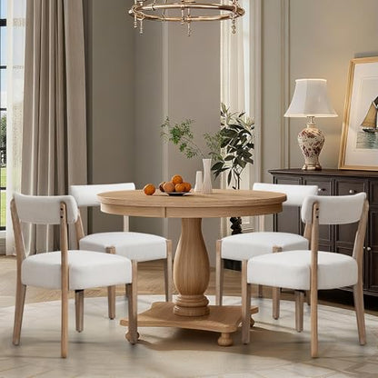 ZJhome Dining Chairs Set of 4, Mid-Century Modern Wooden Kitchen Chairs with Linen Upholstery - Low-Back Woven Design for Kitchen & Dining Room,Beige Fabric - color: Beige, size: Set of 4