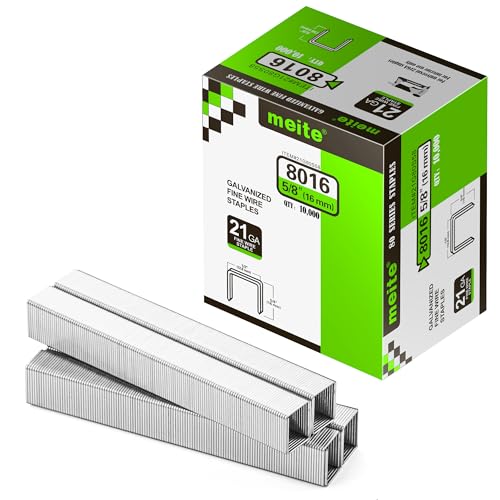 meite 21GA Galvanized Upholstery Staples, 1/2" Crown, 5/8" Leg, 10,000 PCS - size: 5/8" (16 mm), style: 1 Box