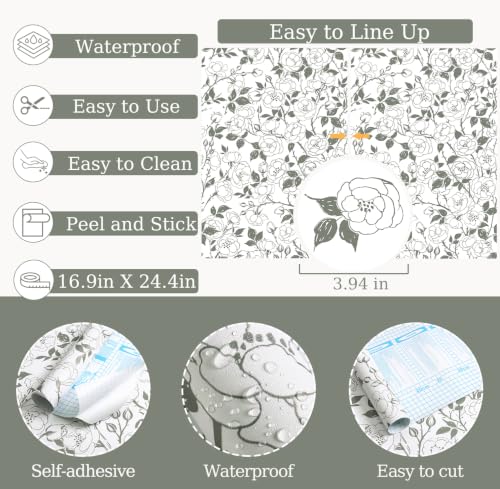 16.9in x118in Rose Floral Peel and Stick Wallpaper Gray Green Wallpaper - color: Gray Green Rose