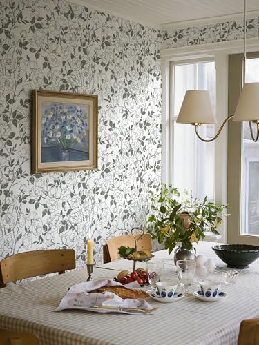 16.9in x118in Rose Floral Peel and Stick Wallpaper Gray Green Wallpaper - color: Gray Green Rose