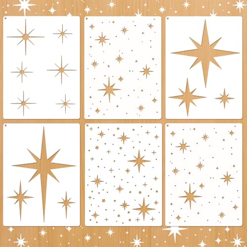 6 Pcs DIY Reusable Star Pattern Painting Stencils Set PET Plastic Painting Templates for Wall Wood Craft Canvas Fabric Home Decor - size: 6 X 8 inches