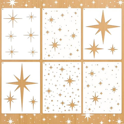 6 Pcs DIY Reusable Star Pattern Painting Stencils Set PET Plastic Painting Templates for Wall Wood Craft Canvas Fabric Home Decor - size: 6 X 8 inches