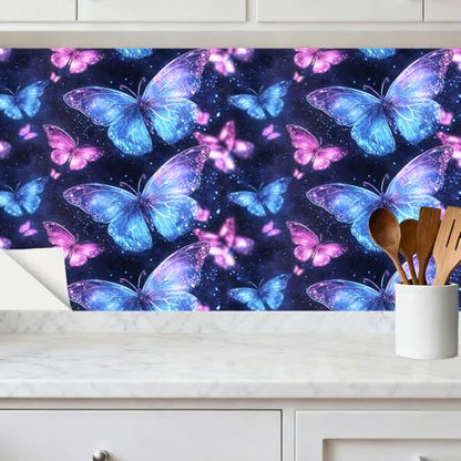 Wall Decal 78.7 x 15.7 in Blue Butterfly Peel and Stick - color: colorful0888