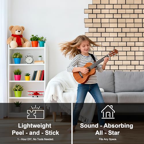 WoveN SounD Brick Acoustic Panels, Natural Oak, 16 Pack, 16x12 in - color: Brick, Wood Veneer, Natural Oak, 16 Pack