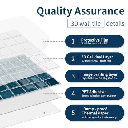 3D Mosaic Peel and Stick DIY Backsplash Tiles (24, Deep Ocean Teal) - color: Deep Ocean Teal