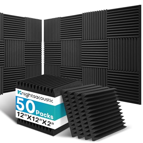 50 Pack Sound Proof Foam Panels for Walls, 2 X 12 X 12 Inches Acoustic Foam Panels, High Density Acoustic Panels Sound Absorbing, Noise Cancelling Studio Wedges, Black (NOT INCLUDE ADHESIVE) - size: 50Packs