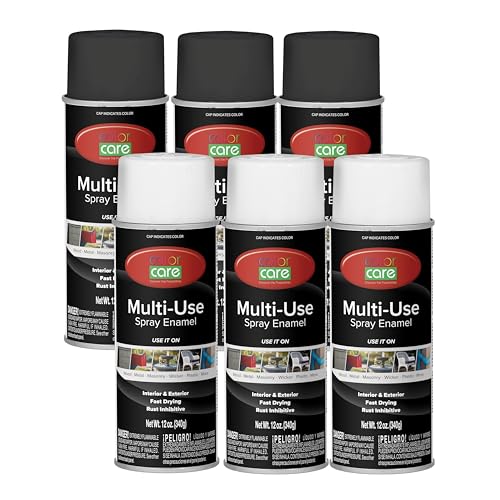 Spray Paint, 12 oz, 6-Pack (Flat Black & Flat White Mix) – All-Purpose, Indoor & Outdoor, Rust Resistant, for Wood, Metal, Plastic & Masonry - color: Flat Black & White Mix